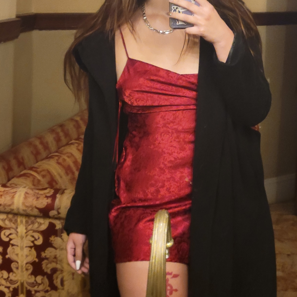 Red slip dress